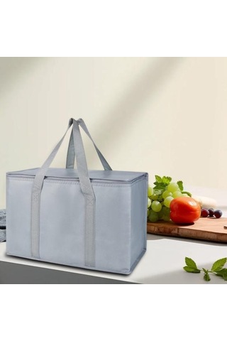 Büyük Yalıtımlı Piknik Çantası Fermuarlı Öğle Yemeği Çantası Yeniden Kullanılabilir Market Taşıma Çantası Kamp Piknik Seyahat İçin İçecek Soğutucu Çanta Siyah