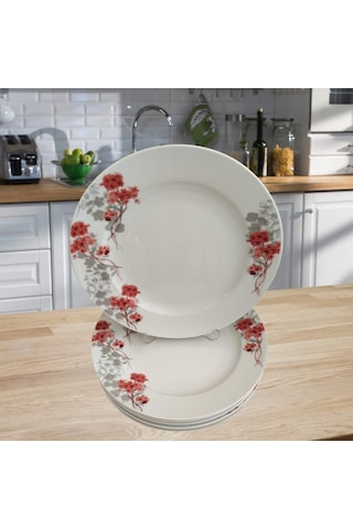 Gür Al Porselen Çiçek Desenli 6 Adet 25cm Servis Tabağı