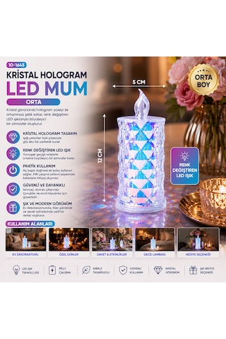 12 Adet Led Candle Lamp Orta Boy Çap:5cm - Y: 12cm Pilli Led Mum Mika Kristal Plastik Yakut-13636 5250 Diğer