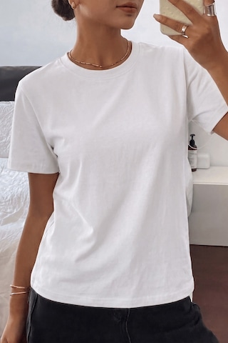 Genıus Store Kadın Tişört Gri Bisiklet Yaka Basic Tişört %100 Pamuk Rahat Kalıp T-shirt Basıc-kadın Beyaz