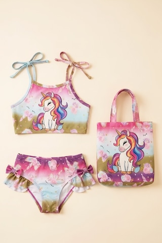 Modanino Kız Çocuk Çantalı 3'lü Mayo Takımı Çanta+mayo+bikini 3-10 Yaş 12649n Turkuaz