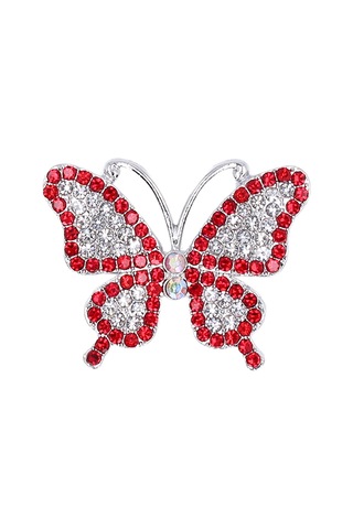 Lemestar Kırmızı Ab Renkli Kelebek Desenli Cam Ve Metal Broş - 5 Adet Paket - Gömlek, Elbise, Telefon Kılıfı Dıy Dekorasyon Aksesuarı Kırmızı