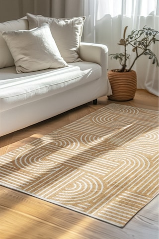 Revna Sarı Bej Kum Beji Yıkanabilir Halı Kaymaz Taban Pamuk Dokuma Salon Mutfak Koridor Halısı Sarı