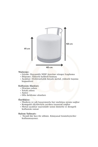 Pufi Puf Gold Metal Çerçeveli Keten Çok Amaçlı Dekoratif Oturak, Makyaj Oturağı,montajsız Puf Bench KREM