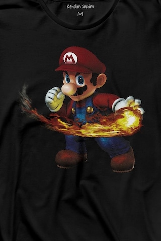 Ateş Çıkaran Super Mario Smash Bros Oyun Uzun Kollu Tişört Baskılı T-shirt 001