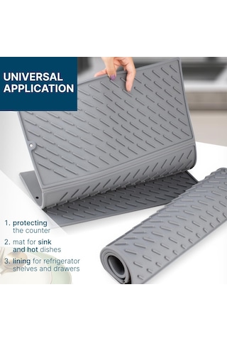 Sones 62 X 40 Cm Üç Katlı Silikon Drenaj Pedi Kase Ve Bulaşık Kurutma Matı Mutfak Tezgahı İçin Siyah
