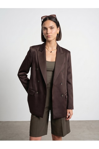 Dilvin 60802 Kruvaze Saten Blazer Ceket-kahve