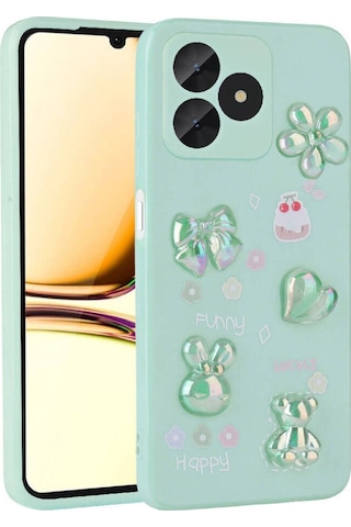 Realme C53 Kılıf Kabartma Figürlü Parlak Zore Toys Silikon Kapak Light Green