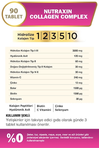 Nutraxin Hidrolize Collagen Tip 1-2-3-5-10 Complex 2x90 Tablet