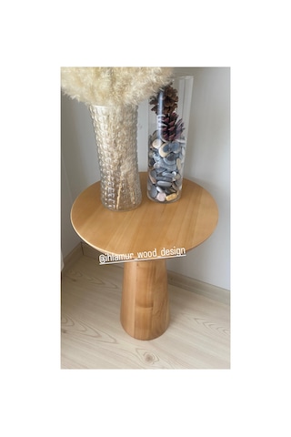 Ihlamur Wood Design Tek Adet Vernikli Mantar Sehpa Ahşap