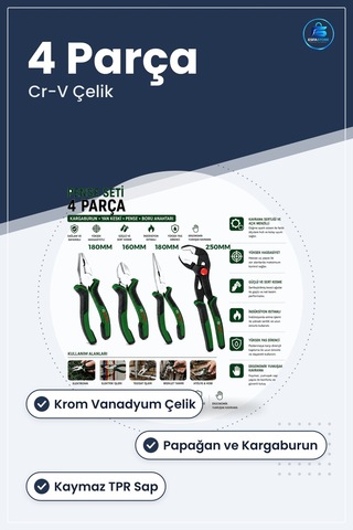 Pense Seti 4 Parça 10 İnç Papağan 7 Kargaburnu 6 Yan Keski Krom V