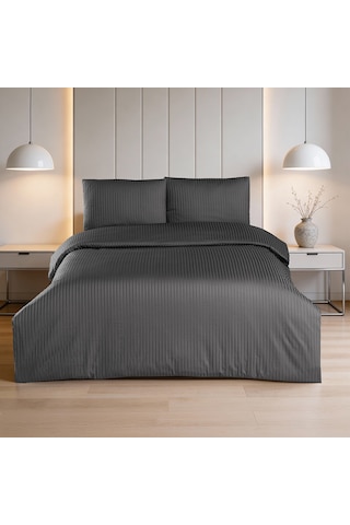 Linestyle Çift Kişilik %100 Pamuk Saten 90 Tel Nevresim Seti Antrasit 3 Parça
