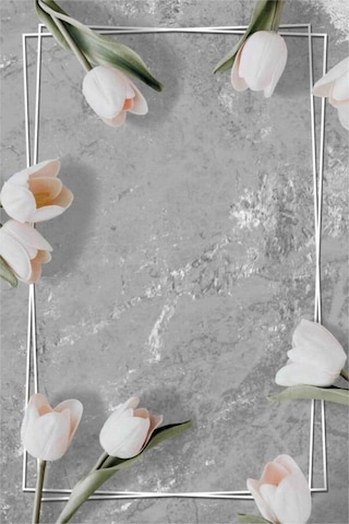 Gri Çiçek Temalı Banyo Halısı Klozet 2'li Paspas Seti Bs011n11