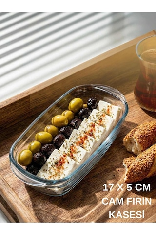 1 Adet Cam Fırın Kasesi Borline Meze Tabağı Dikdörtgen Kase 17x5 Cm Şeffaf