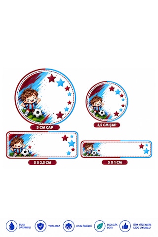 Okul Etiketi Kalem Defter 235 Adet Kişiye Özel İsim Yazılabilen Sticker Futbol Temalı Bordo Mavi Bordo - Mavi