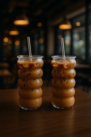 Wavecup Şeffaf Kapaklı Pipetli Cam Bardak Soğuk Kahve Limonata