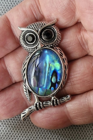 Abalon Shell Baykuş Motifi Sedef Broş Br10-3 Çok Renkli