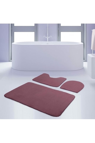 Bonny Home Unicolor Düz Mürdüm 3lü Banyo Paspası Halısı Seti Kaymaz Mürdüm