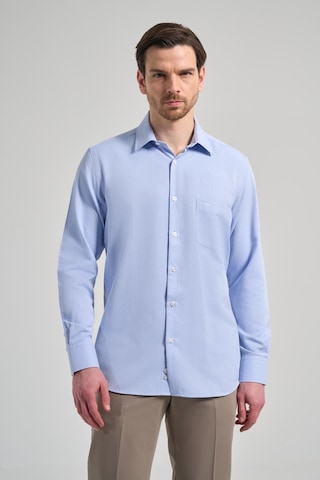 İmza Uzun Kol Desenli Armürlü Sert Yaka Cepli Pamuklu Classic Comfort Fit Gömlek 1004250171 Mavi