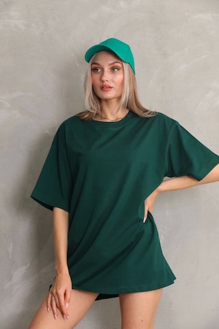 Wear Vexel Kadın Düz Kısa Kol Penye T-shirt- Yeşil Yeşil