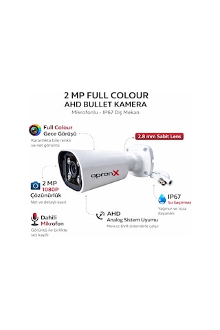 Ax-bw125s 2mp 2.8mm Full Color Mikrofonlu Bullet Ahd Metal Kasa Kamera