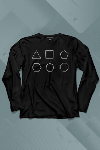 Geometri Çokgenler Üçgen Beşgen Altıgen Sekizgen Uzun Kollu Tişört Baskılı T-shirt 001
