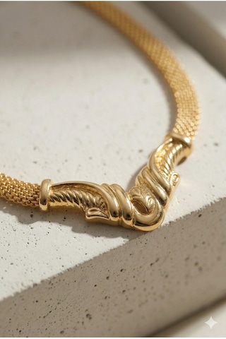 Altın Kaplama Hasır Choker Kolye Geniş Mesh Şık Kadın Gerdanlık Bileklik Küpe 3'lü Takı Seti Özel Gün