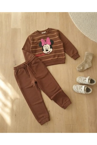 Cmk Kız Çocuk Minnie Mouse Baskılı Eşofman Takımı 2 Parça Kahverengi