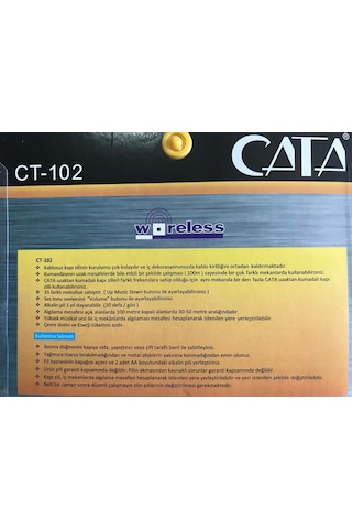Cata Ct-102 Kablosuz Kapı Zili Uzaktan Kumandalı Zil Hasta Çağrı N11.3302