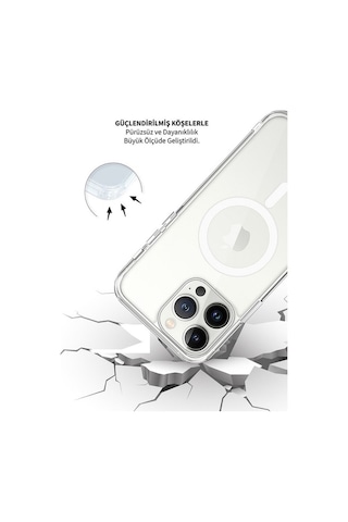 İphone Uyumlu 14 Pro İçin Kılıf Kamera Korumalı Magsafe Wireless Şarj Özellikli Şeffaf Kılıf Şeffaf