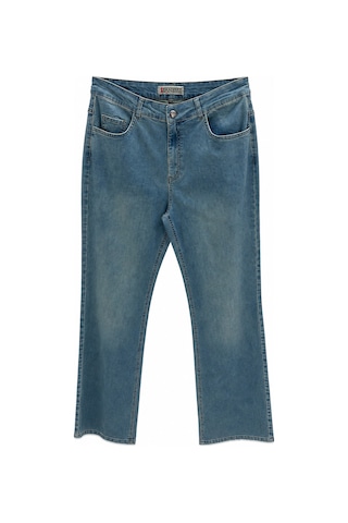 Büyük Beden Fermuarlı Denim Kadın Pantolon Mavi