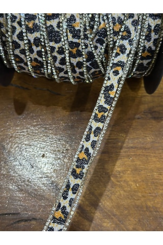 Ütü İle Yapışan Leopar Taşlı Dekoratif Şerit Bordüz En 1 Cm 1 Metre