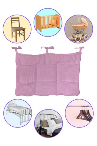 Bebek Beşik Yanı Organizer 6 Cepli Pratik Organizer Gülkurusu Pembe