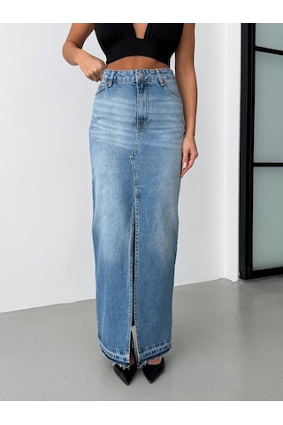 Herton Kadın Yüksek Bel Yırtmaçlı Maxi Boy Jean Etek - %100 Pamuk Denim ÇoK Renkli