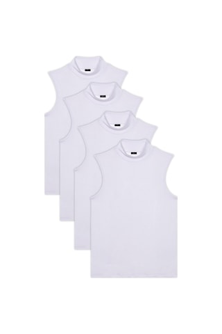 Tudors Kadın 4'lü Paket Beyaz Regular Fit Viskon Kumaş Balıkçı Yaka Sıfır Kol Bluz-37594