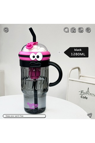 Dianziye Kara 1280ml Büyük Kapasiteli Plastik Bardak, Buzlu İçecek Saklama Özelliği, Çocuk Ve Genç Kadınlar İçin Taşınabilir, Yazlık Dışarı Kullanıma Uygun, Temizliği Kolay Sırtlı Pipetli Kupa