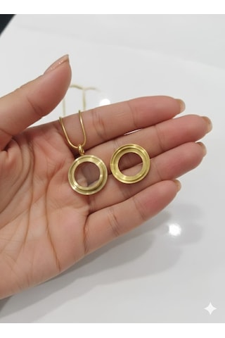 Akfecan Çelik 316l Altın Rengi Içi Açılır Daire Kolye Altın