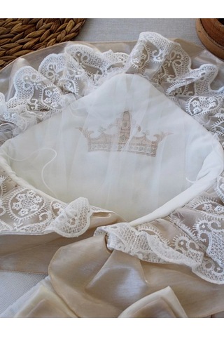 Yenidoğan Nil Taç Nakışlı Kumru Kundak Bebek Battaniyesi Sütlü Kahve Çok Renkli