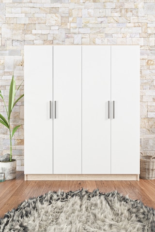 Ae-1059 Milano Beyaz Sonomo 4 Kapaklı Gardırop 11 Raflı 2 Askılık