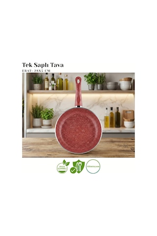 28 Cm Granit Tek Saplı Tava - Kırmızı Kırmızı