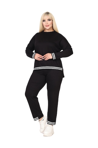 Melsay Butik Siyah Bisiklet Yaka Yakası Şerit Detaylı Eşofman Takımı Siyah