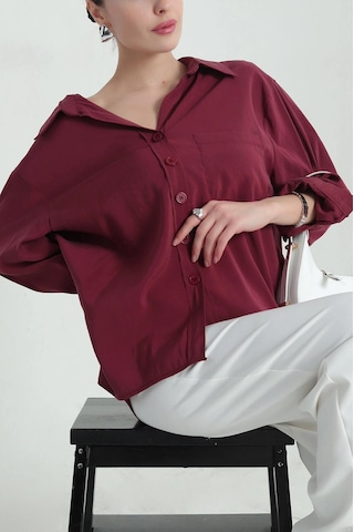 Ribana Tek Cep Modal Oversize Kadın Gömlek Bordo