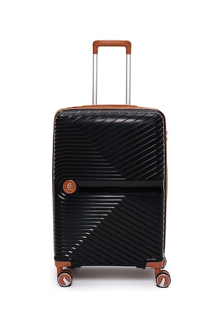 4 Lü Valiz Seti Elatae Exclusive Pro Polipropilen Kırılmaz Büyük - Orta - Kabin Boy Ve Makyaj Siyah - Camel 5239