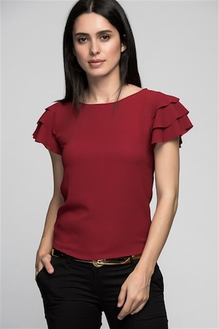 Cotton Mood Cottonmood 7222201 Kobe Fırfırlı Kısa Kol Bluz Bordo - M