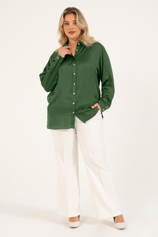 Saten Uzun Kollu Gömlek-1732 Yeşil