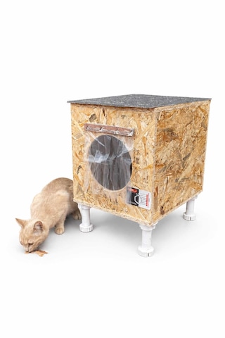 Reyo Narım Dış & Iç Mekan Ahşap Kedi Yuvası, Kedi Barınağı 35x40x35 Monteli Teslimat