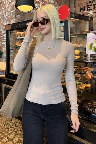 Bej Kayık Yaka Modal Kaşmir Ultra Hafif Body Mg2627 Bej