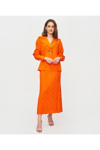Serpil Exclusive Viskon Kumaştan İki Parçalı Kadın Takım Şık Ceket Ve Uzun Etek Kombini Orange