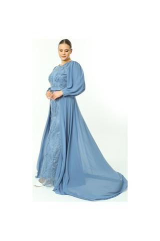 Ladies First Büyük Beden 3704 Indigo Uzun Abiye Elbise