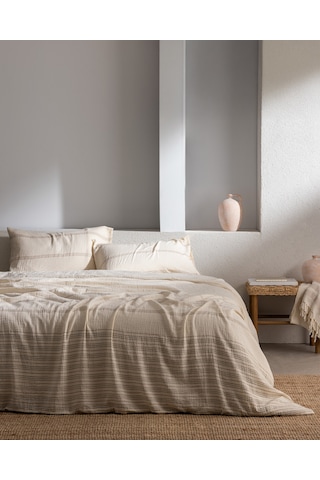 Madame Coco Breville Tek Kişilik Müslin İpliği Boyalı Lastikli Nevresim Takımı - Ekru/haki 8684427207598 Çok Renkli